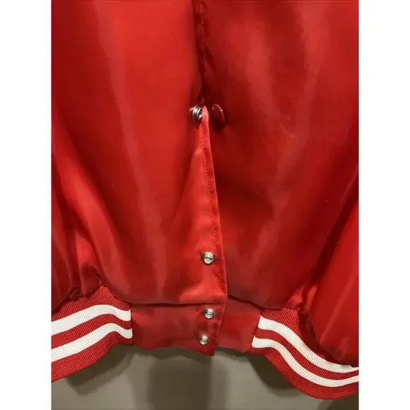 Vintage 1980s BASS MASTERS Red Satin Bomber Jacket w/PatchS & Logo